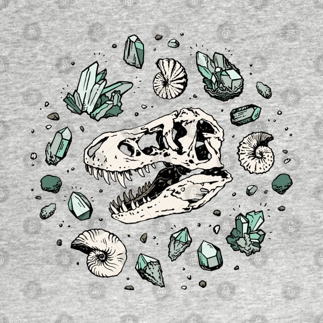 Geo-rex Vortex | Tyrannosaurus Dinosaur Fossil Art | Aquamarine Palette by OMEGAFAUNA